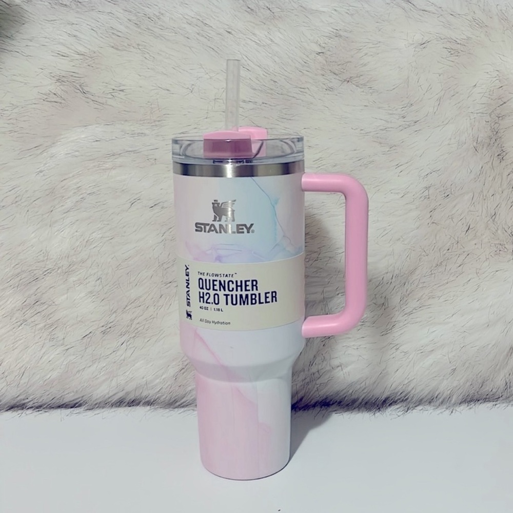Stanley Stainless Steel H2.0 Quencher 40oz Tumbler Watercolor Tulle Pink Handle